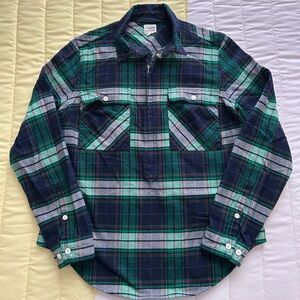 J.Crew Factory Women's Half Zip Shirt Jacket Blackwatch Plaid Green Multi Small